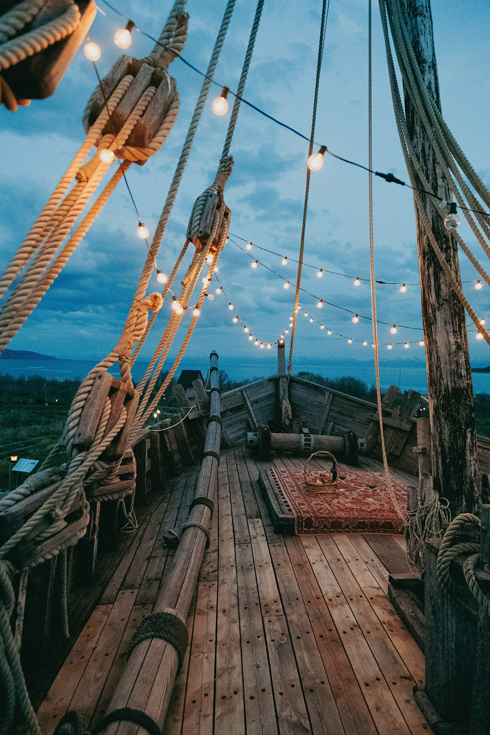 Romantic picnic on the ship